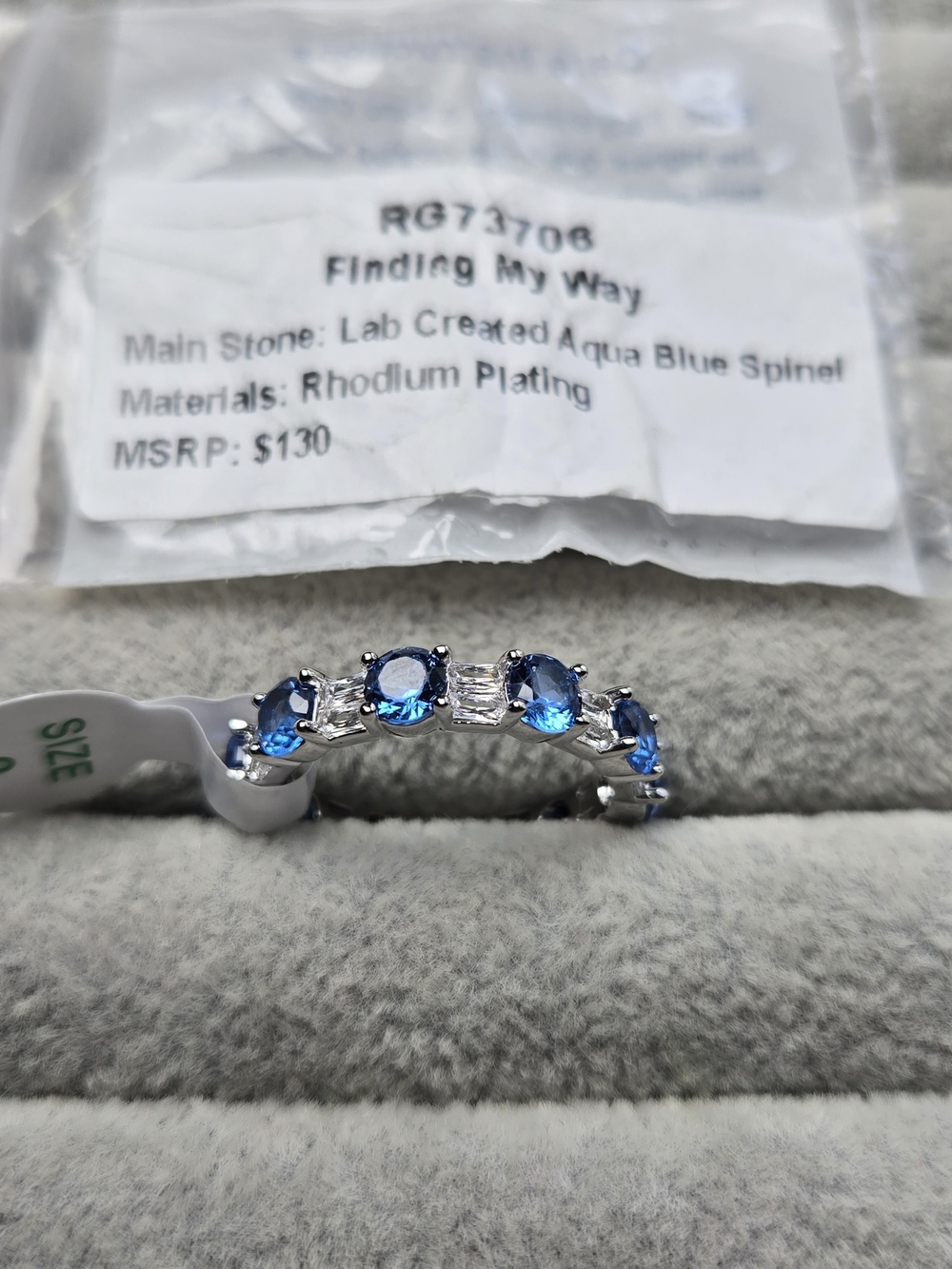 Size 8 Aqua Blue Spinel Finding My Way Rhodium Plated Bomb Party Ring RG73706